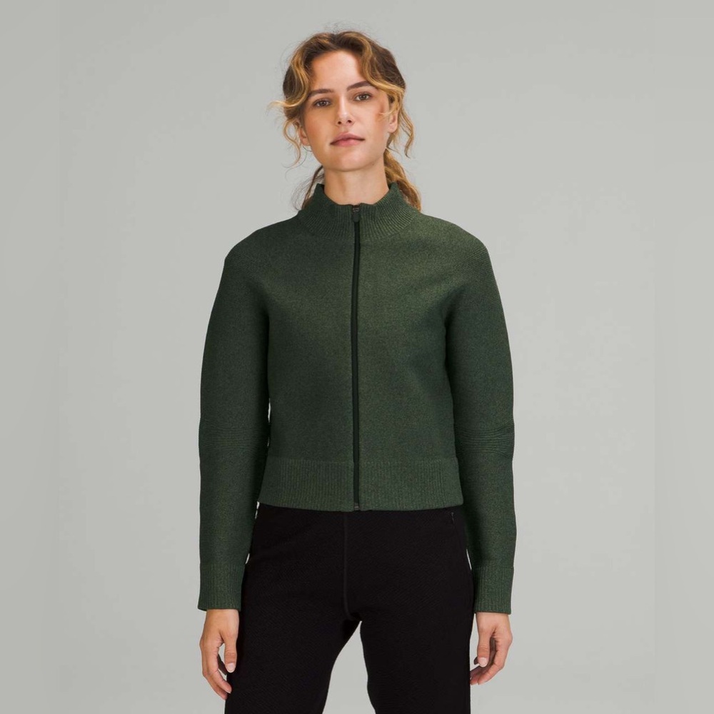 lululemon athletica Olive Green Full-Zip Knit Sweater